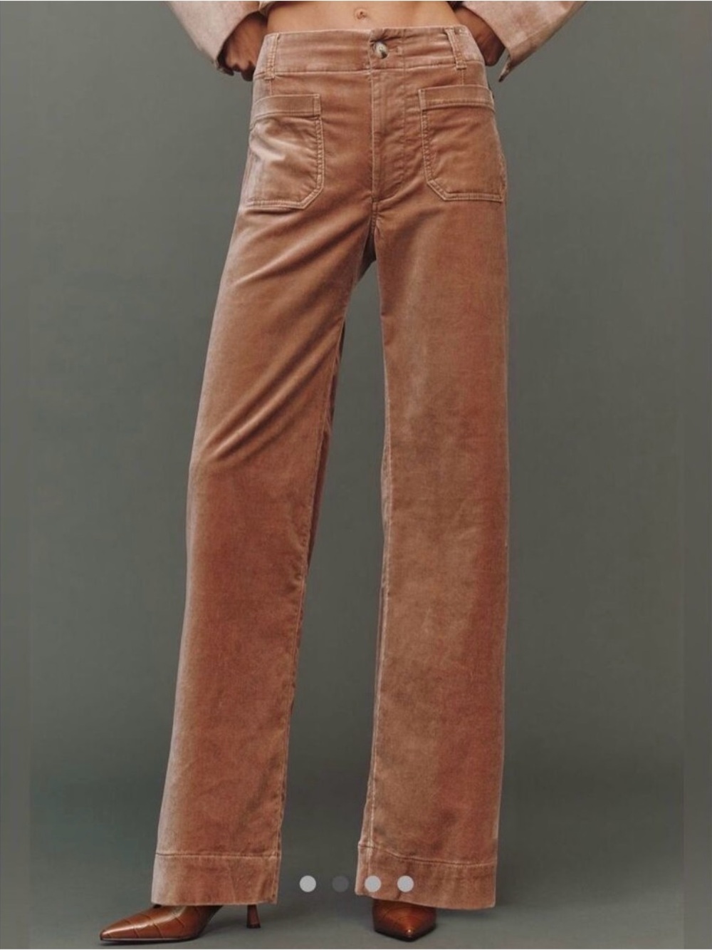 Maeve Anthropologie Colette Full-Length Wide Leg Velvet Pants Taupe 26 NEW NWT